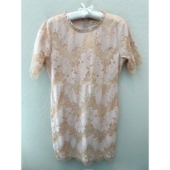 🆕 ROOLEE | Blush Pink Lace Feminine Short Sleeve Shift Midi Dress | Large - Picture 1 of 8